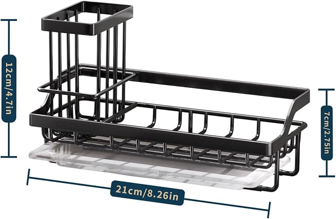 Consumest Sponge Holder for Kitchen Sink - Kitchen Sink Caddy Organizer with Removable Drip Tray for Countertop Dish Soap Dispenser Brush Storage Accessories 304 Stainless Steel - Black - Image 6