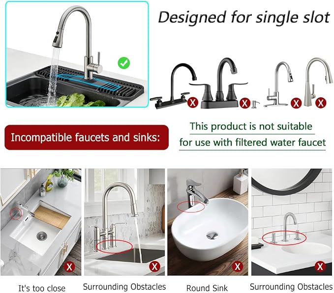 Kitchen Faucet Mat, DK-SIMINA Silicone Faucet Mat Silicone Faucet Drip Catcher with Cuttable Circular Central for Kitchen Sink, Tailor-Made for Faucets with Deck Plate【Black】 - Image 5