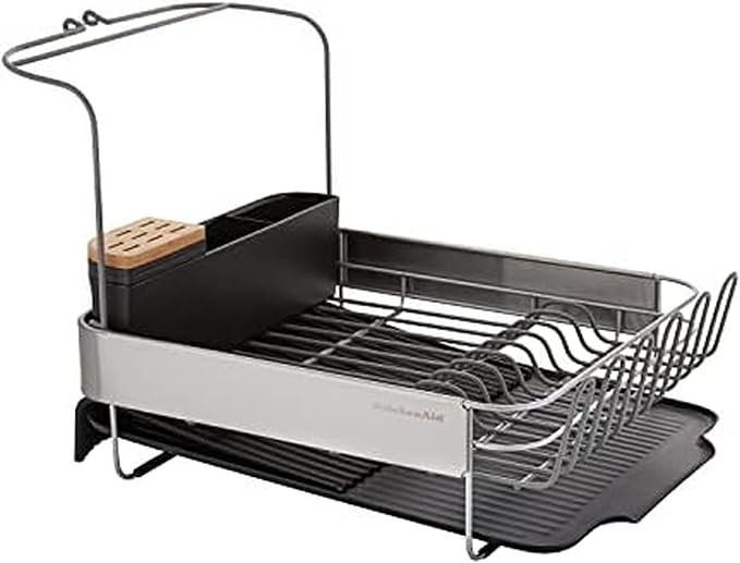 KitchenAid Full Size, Rust Resistant Expandable Dish Rack with Angled Self Draining Drainboard, 24-Inch, Black by Unknown