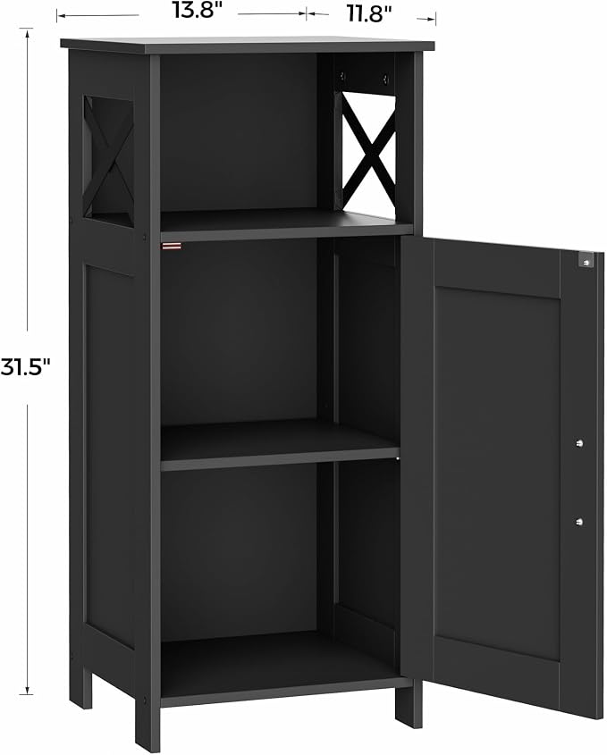 Homhedy Farmhouse Bathroom Storage Cabinet with Doors, Small Floor Cabinet | Toilet Paper Cabinet with Adjustable Shelf, Freestanding Storage Cabinet for Kitchen/Laundry/Living Room, 14"W, Black - Image 2