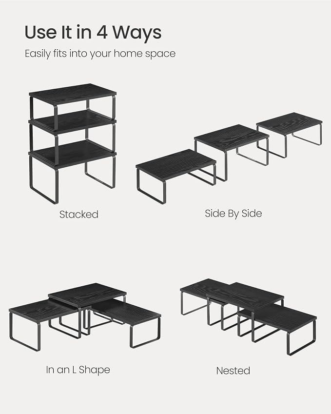 SONGMICS Cabinet Organizer Shelf, Set of 3 Spice Rack, Kitchen Storage | Kitchen Counter Shelves, Kitchen Storage, Spice Rack, Ebony, BYSTRO Collection UKCS220B01 - Image 7