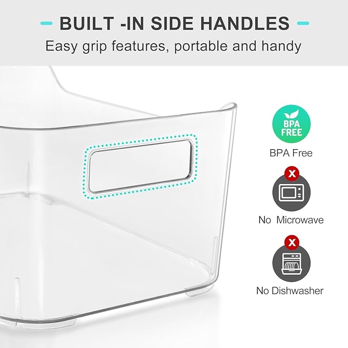 Heyuzb 8 Pack Plastic Organizer Bins and 20 Pcs Freezer Bags Multi-Use Pantry Organizers and Storage Clear Storage Bins for Organizing Kitchen, Fridge, Cabinet and Shelf - Image 7