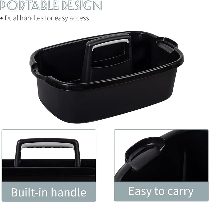 Large Cleaning Supplies Caddy Portable Shower Caddy Basket Black | Sturdy Supply Organizer with Handle Plastic Bucket Tool Storage for Bathroom Bedroom Kitchen Garden College Dorm Essentials - Image 3