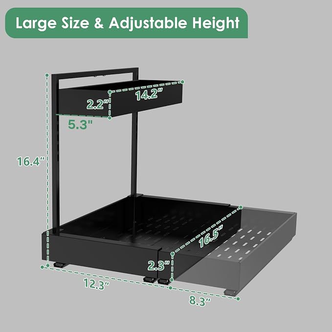 Under Sink Organizer, L-Shaped Pull Out Cabinet Rack for Kitchen | Expandable Width, 6-Level Height, Built For Bathrooms And Laundry Rooms, Quiet Sliding Rails, Duty Alloy Steel Frame,2 Pack - Image 5