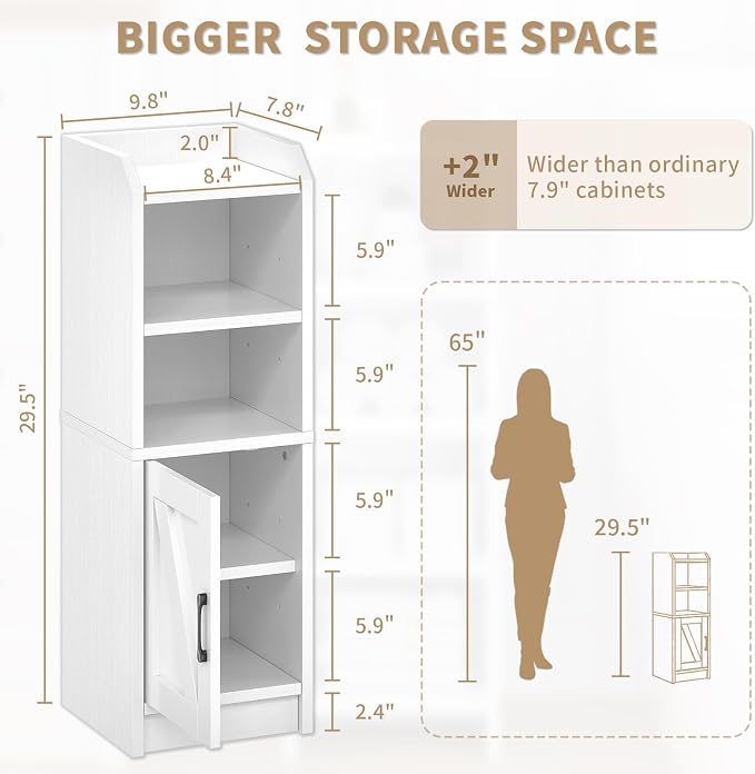 Narrow Bathroom Storage Cabinet with Door & Adjustable Shelf, 9.8" W Slim Storage Cabinet for Small Spaces, Skinny Toilet Paper Cabinet, 9.8" W × 7.9" D × 29.5" H, White - Image 2