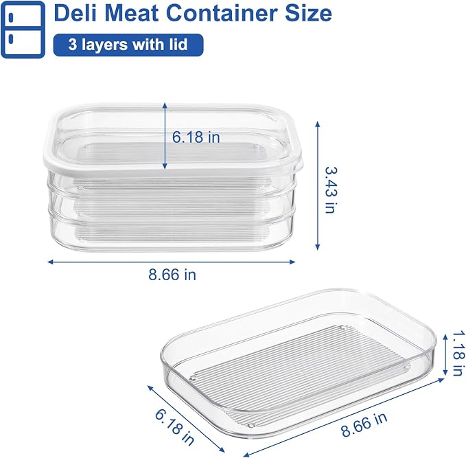 Stackable Deli Meat Storage Container with Lids for Fridge | Dishwasher Safe, 3 Tiers, Clear, Lunch Meat, Cold Cuts & Cheese Organizer, Meal Prep Storage - Image 2