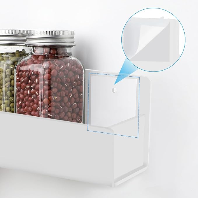 9 Inch Acrylic Spice Rack Wall Mount, White, 4 Pack | Spice Shelf Storage Holder, Hanging Seasoning Rack Organizer, For Cabinet Door, Cupboard or Wall Kitchen, Adhesive or Screw - Image 9