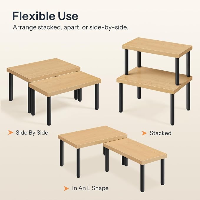 HOOBRO Cabinet Organizer Shelf, kitchen countertop organizer, Kitchen Storage, Spice Rack for cabinet, Stackable, Expandable, for Countertop,kitchen,cabinet, Black and Natural BN15TL01 - Image 3