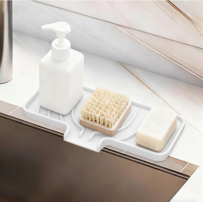 GUUKIN Sponge Holder for Kitchen Sink, 10x4 inch Silicone Dish Drying Mat, Compatible with Scrub Daddy, Kitchen Sink Accessories, Suitable for Kitchens & Bathrooms (White) - Image 7