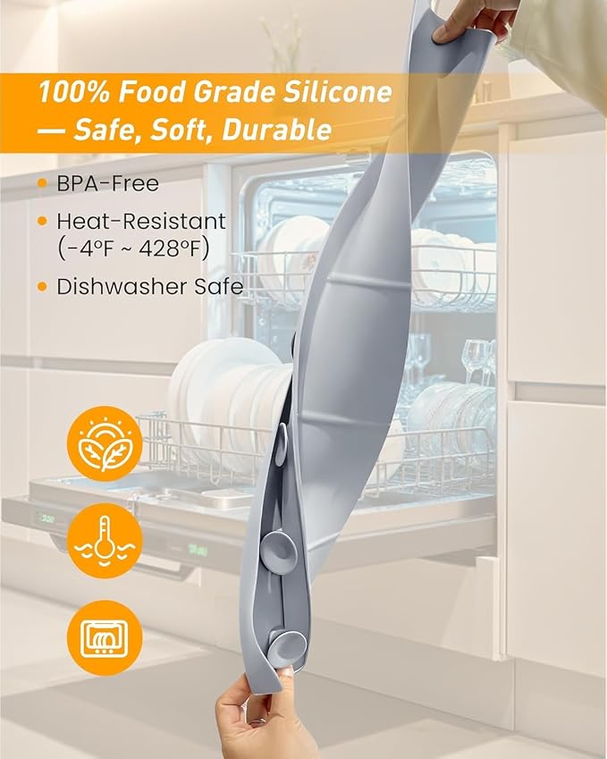 Sink Splash Guard 18" 23" 30" Silicone Water Guard with Strong Suction Cups, Faucet & Countertop Protector, Bathroom & Sink Edge Splash Guard Strip, Dishwasher Safe-Grey 18" - Image 5