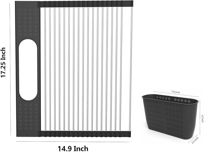 Roll Up Dish Drying Rack Over Sink, 17.5" x 15.2" Foldable SUS304 Stainless Steel Kitchen Dish Drainer, Heat-Resistant Multipurpose Rolling Sink Rack Organizer,Black - Image 3