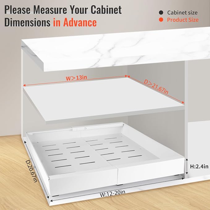 21" Deep Expandable Pull Out Cabinet Organizer,(12"-20")Slide Out Drawers For Kitchen Cabinets,Adhesive With Nano Film, Peel and stick Pull Out Drawers For Cabinets In Kitchen, Pantry (white,1PACK) - Image 2