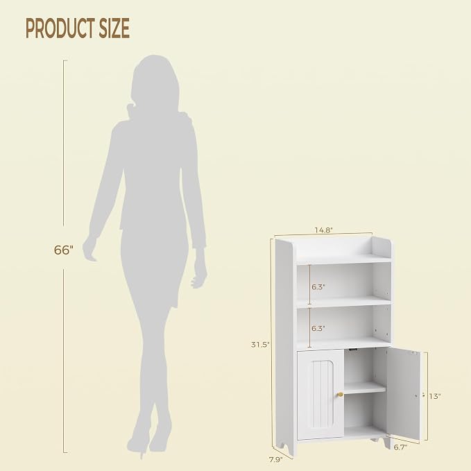 BEWISHOME Bathroom Storage Cabinet,Small Floor Cabinet,Toilet Paper Cabinet | with 2 Doors and Shelves, Bathroom Organizers and Storage for Small Spaces, White 7.9" D x 14.6" W x 31" H YYG08W - Image 2