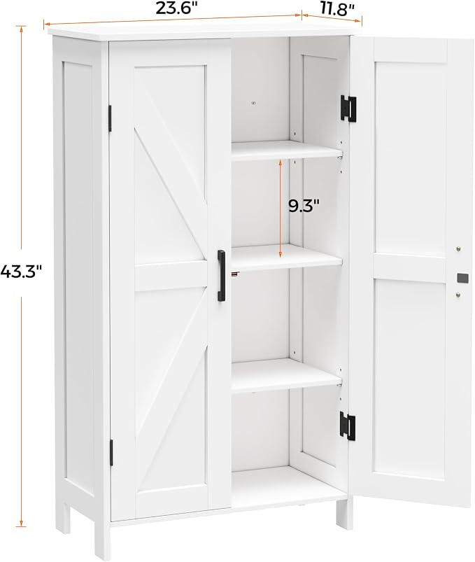 Homleke 43.3" H Farmhouse Bathroom Storage Cabinet with Adjustable Shelves | Freestanding Storage Cabinet with Barn Doors for Bathroom, Kitchen, Living Room, Dining Room & Entryway, White - Image 3