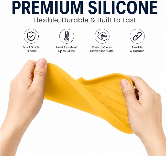 MicoYang Silicone Soap Dish with Drain Spout — Self-Draining Sink Organizer Tray for Bathroom & Kitchen, Sponges, Dispensers & Soap Holder, Non-Slip & Dishwasher Safe, Yellow (Medium, 9.6"×5.3") - Image 8