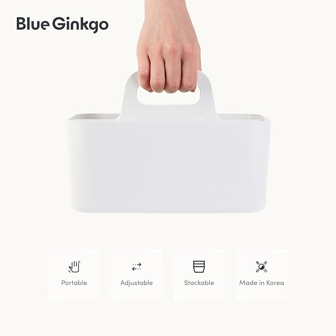 BLUE GINKGO Stackable Organizer Caddy, Rectangle, White, Made in Korea | Portable. Adjustable. Home, Office & School Storage. - Image 5