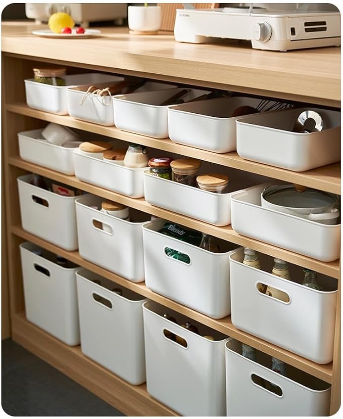 Set Of 4 Plastic Storage Bins,13.8×10×3.3 inch Versatile Kitchen Pantry Organization and Storage,for Plastic Storage Container Under Bed,Under Sink Bathroom Organizer (White, 4 XM) - Image 6