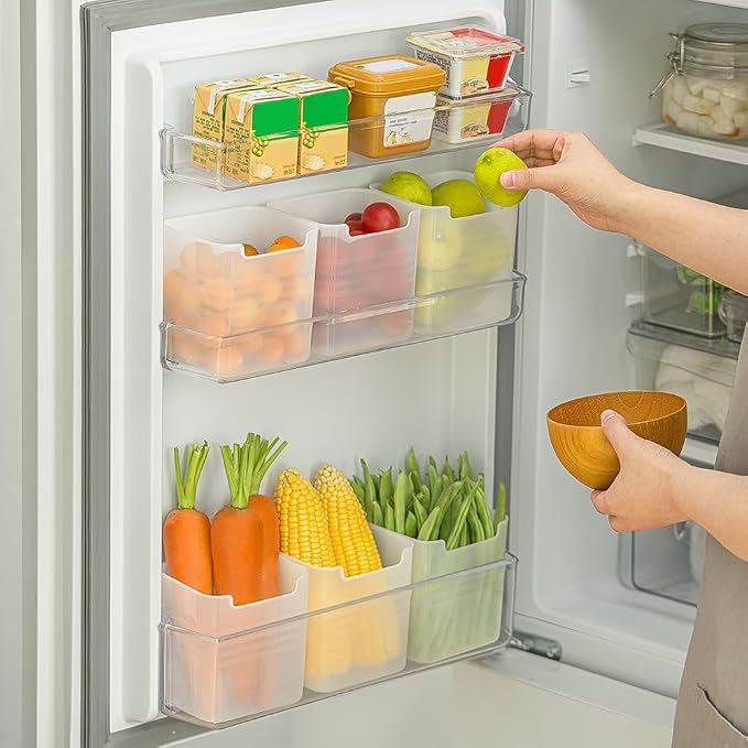 Refrigerator Organizer Box, Fridge Side Door Storage Containers Plastic Translucent Pack of 6 - Image 3