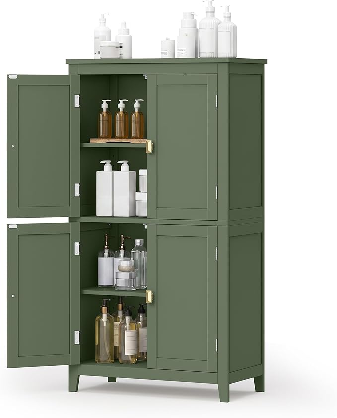 SONGMICS HOME Freestanding Storage Cabinet, Floor Cabinet with Elevated Legs, Metal Handles, for Living Room, Kitchen, Bathroom, Green by SONGMICSHOME