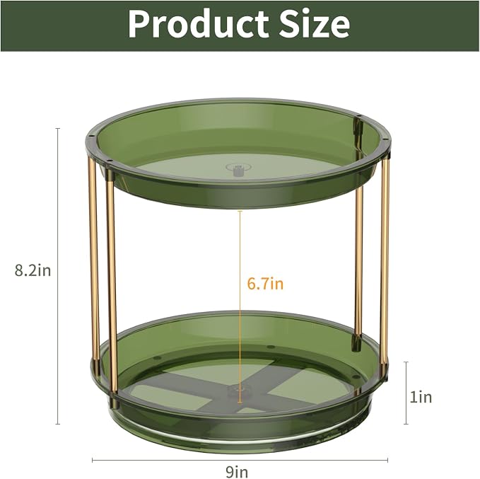 Rotating Makeup Organizer, Perfume Skincare Holder, 2 Tier 9 Inch, Green | 360° Smooth Spinning Vanity Tray, Large Capacity, Space-Saving Cosmetics Storage for Bathroom Countertop, Dresser - Image 3