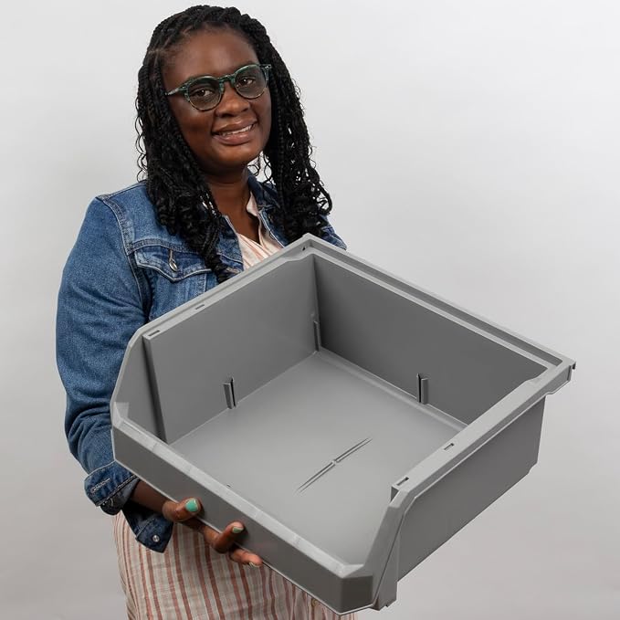 Extra Large Stackable Plastic Storage Bins, 4-Pack, White | Open-Front Stackable Bins For Garage, Pantry, Closet & Office, 14,8"L X 16,5"W X 7"H, Nests When Empty, Durable Plastic, - Image 7