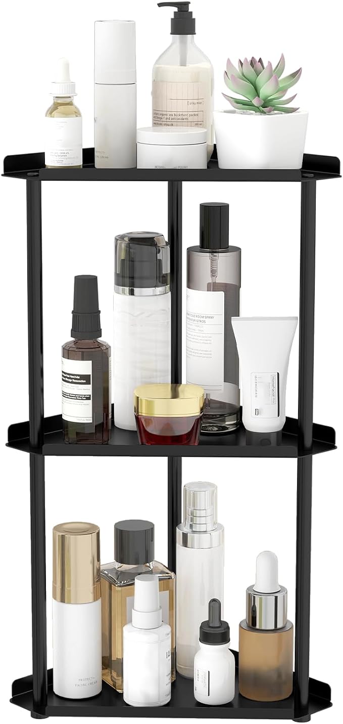 Jesginboo 3 Tier Bathroom Counter Organizer, Vanity Organizer Corner Shelf | Skincare, Makeup Countertop Organizers, Kitchen, Bathroom Counter Storage, Black by Jesginboo