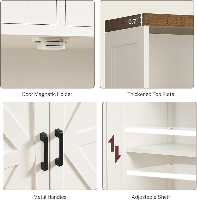 Storage Cabinet with Doors & 2 Drawers, Kitchen Cabinet with Adjustable Shelf, Pantry Cabinets, Bathroom Cabinets, for Living Room, Entryway, Home Office, White - Image 8