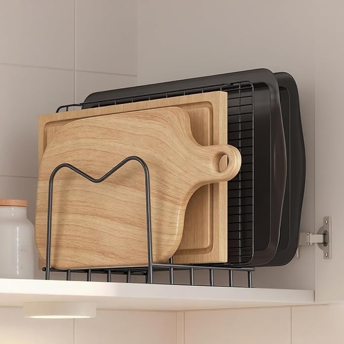 5mm Wire Cutting Board Organizer Holder Stand for Cabinet Countertop | Full silicone strip, no slipping or scratches, 1.2" slot spacing, Holds cutting boards, sheet pans, skillets inside Cabinet - Image 9