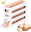Egg Holder for Fridge, 4 Tiers Dispenser, 30 Egg Container Refrigerator, Large Capacity Organizer Automatic Fridge Rolling Egg Container for Pantry Countertop (White) by Jofarstep