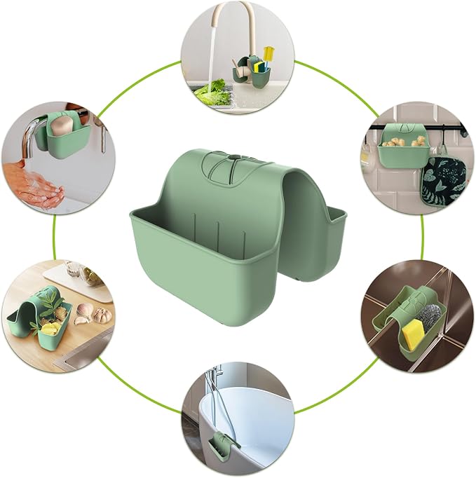Hanging Silicone Sponge Holder for Kitchen Sink, Green - Image 5