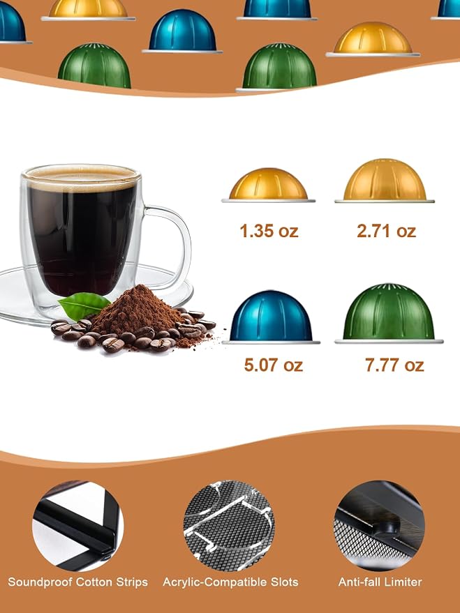 Sedegn Nespresso Vertuo Pod Holder: Pod Organizer for 56 Small/28 Large | Smooth glide drawer for easy access non-slip & tool-free durable fits Vertuo – nespresso pods holder for kitchen office Brown - Image 5