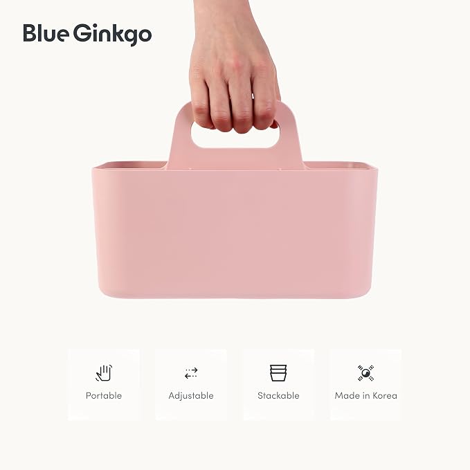 BLUE GINKGO Stackable Organizer Caddy, Rectangle, Pink, Made in Korea | Portable. Adjustable. Home, Office & School Storage. - Image 5