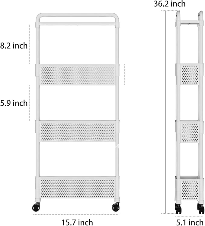 Slim Rolling Storage Cart for Small Space, 4 Tier White Utility Cart Shelves Organizer, Plastic Storage Cart on Wheels for Kitchen, Office, Bathroom, Laundry Room and Narrow Places - Image 2