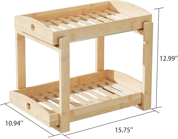 Bamboo Under Sink Organizer 2 Tier Pull Out Cabinet Storage Drawer - Image 3