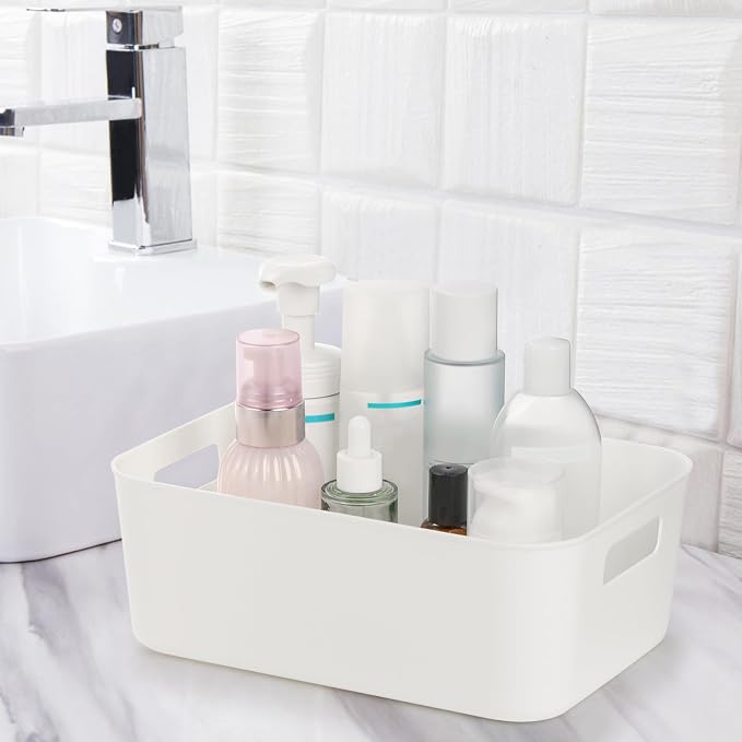 Peohud 5 Pack White Plastic Storage Bins, Pantry Organization and Storage Baskets with Handles, Open Plastic Storage Container for Home, Kitchen, Office, Shelves, Cabinet, Under Sink Organizer - Image 7