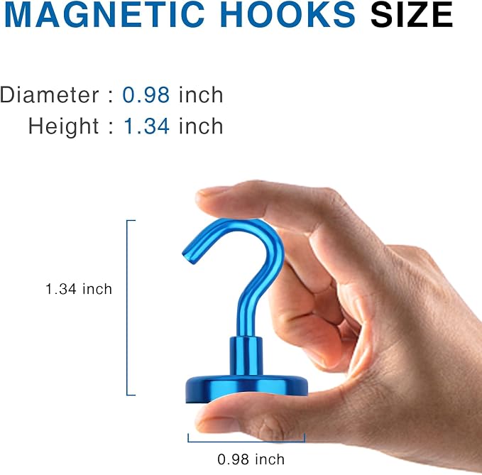 LOVIMAG Magnetic Hooks for Cruise Cabins, 85LBS, 12Pack | Heavy Duty Neodymium Magnet with Hook Essentials for Classroom, Fridge, Ceiling, Hanger, Blue - Image 3