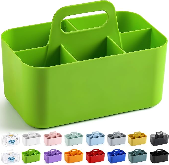 Multiuse Caddy Organizer with Handle, Portable Divided Plastic Tote Bin - Art Craft, Stationary Pen Marker Crayons, Makeup Hair Supplies Storage - Bathroom, Classroom, Dorm, Office, Desk Holder -Green - Image 8