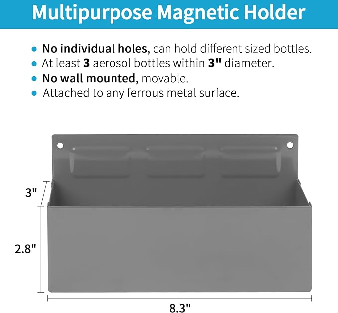 Magnetic Aerosol Spray Can Holder, Magnet Toolbox Bottle Holder, Tool Box Storage Rack for Garage and Home, Craft Workspace, Mechanic Paint Bottle Can Organizer, Silver, 3"x8.3" - Image 2
