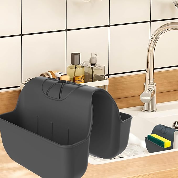 Sponge Holder for Kitchen Sink, Silicone Sink Saddle Caddy Organizer Rack, Sponges Holder Over Faucet, Hanging Kitchen Organizer Accessories Rack Basket Black by Unknown