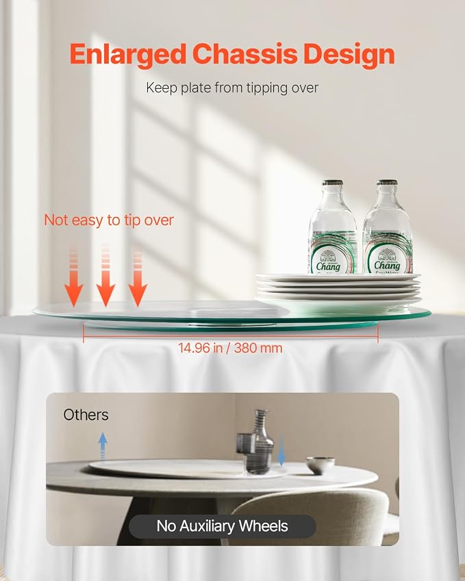 VEVOR 20 in Glass Lazy Susan Turntable, 360° Rotation Round Clear Tabletop Rotating Tray, Tempered Glass Dining Table Centerpiece, Smooth and Silent Spin, for Family Gatherings, Banquets & Weddings - Image 5