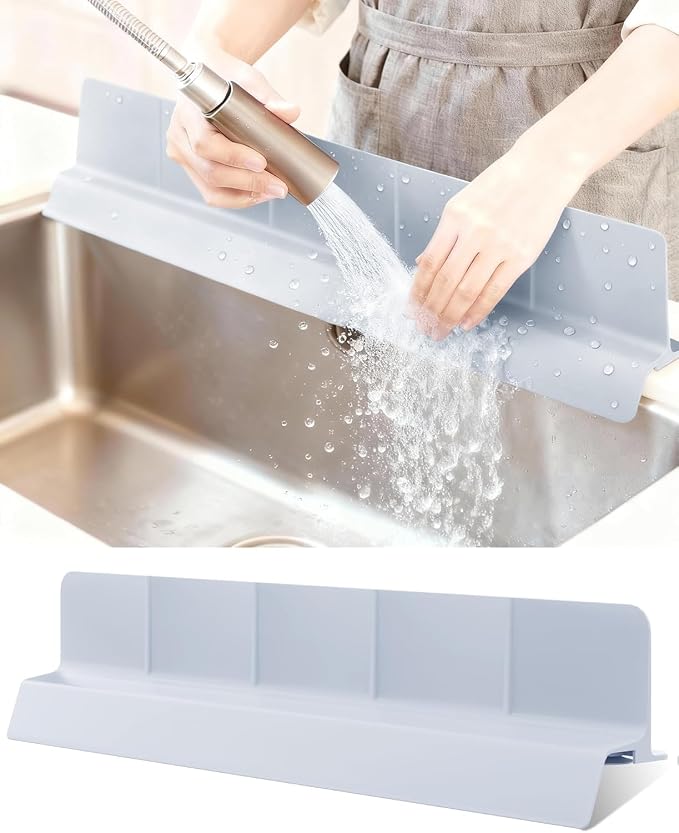 Sink Splash Guard 18" 23" 30" Silicone Water Guard with Strong Suction Cups, Faucet & Countertop Protector, Bathroom & Sink Edge Splash Guard Strip, Dishwasher Safe-Grey 18" by AyNirser