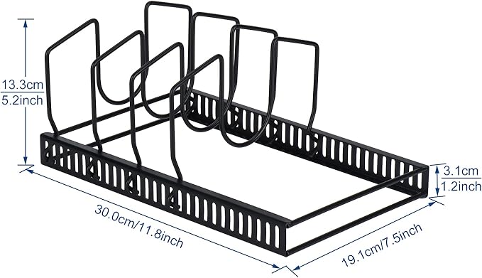 Toplife Pot Lids Organizer Rack for Cabinet and Countertop, 7+ Pan Lids and Bakeware Organizer Rack Holder with 7 Adjustable Compartments - Black - Image 2