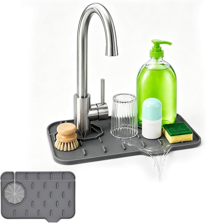 Faucet Draining Mat, Silicone Faucet Mat for Kitchen Sink | 8.3 X 5.7 Inch Silicone Splash Guard Behind Faucet Faucet Handle Drip Catcher for Bathroom Kitchen Countertop Gadgets by Unknown