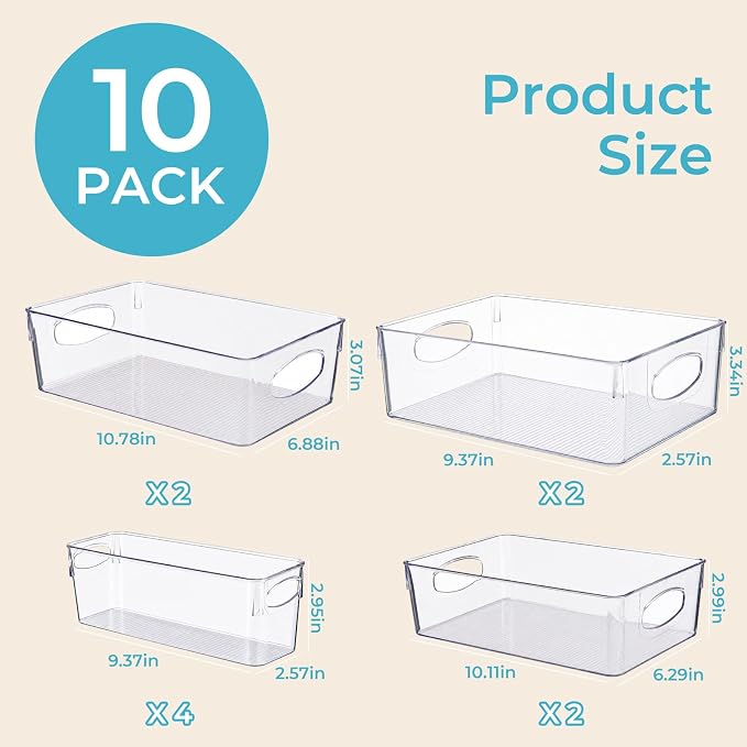 UFORU 10 Pack Clear Plastic Pantry Organizers and Storage with Handles | Non-slip Bottom Stability, Space-Saving Stackable Design, Clear Visibility, Thickened Plastic, Multi-Scene Storage Solutions - Image 9
