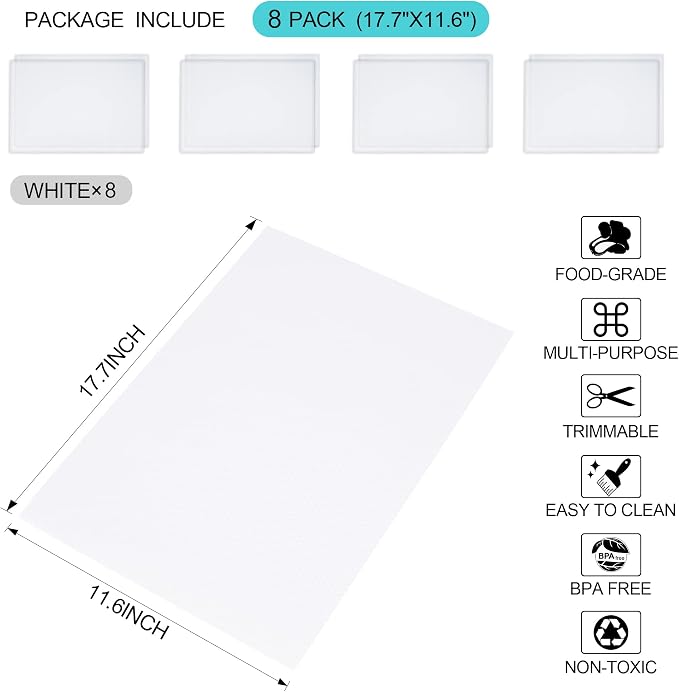 8 Pcs Refrigerator Liners Mats Washable, Refrigerator Mats Liner Waterproof Oilproof, Shinywear Fridge Liners for Shelves, Cover Pads for Freezer Glass Shelf Cupboard Cabinet Drawer (8 Clear) - Image 2