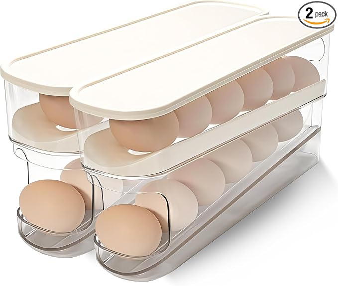 Rolling Egg Holder for Fridge, Egg Dispenser for Refrigerator, Automatic Rolling Storage Container for Countertop, Kitchen & Outdoor Use (3.35"x3.74"x11.02") 2 Pack by Virmate-Sharingthegoodlife
