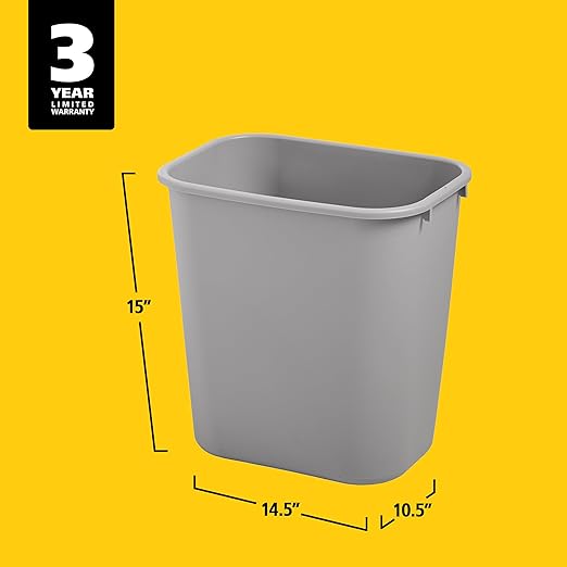 Rubbermaid Commercial Products Resin Wastebasket/Trash Can, 7-Gallon/28-Quart, Gray, Plastic, for Bedroom/Bathroom/Office, Fits Under Desk/Sink/Cabinet - Image 6