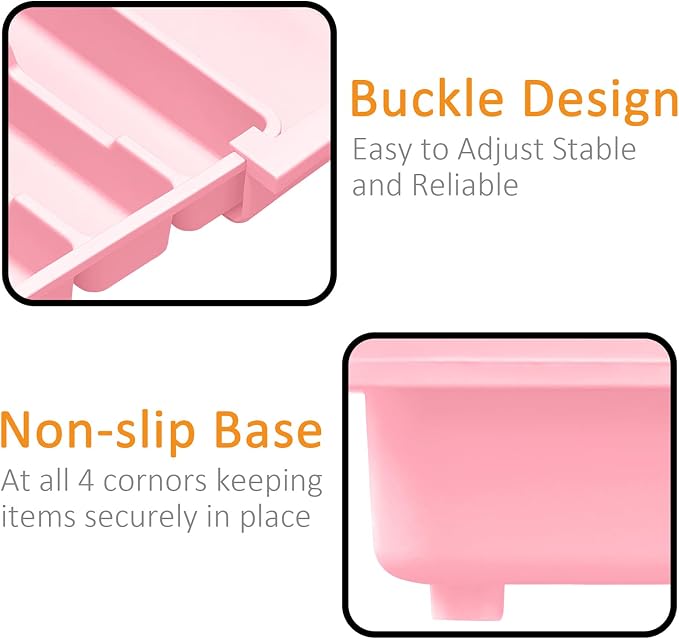 Silverware Organizer - Expandable Large Kitchen Drawer Organizer Utensil Organizer with 2 Knife Block Inserts, 22"x 19"Cutlery Tray with Drawer Dividers for Kitchen Flatware (Pink) - Image 8