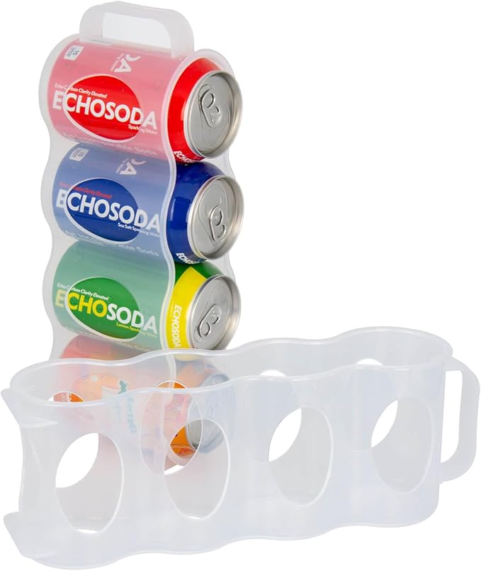 Portable Soda Can Organizer for Refrigerator, Clear, 2 Pack | Soda can holder for cooler, with handle, stackable, eco-friendly plastic, keep soda cans and beer bottles from rolling by ChasBete