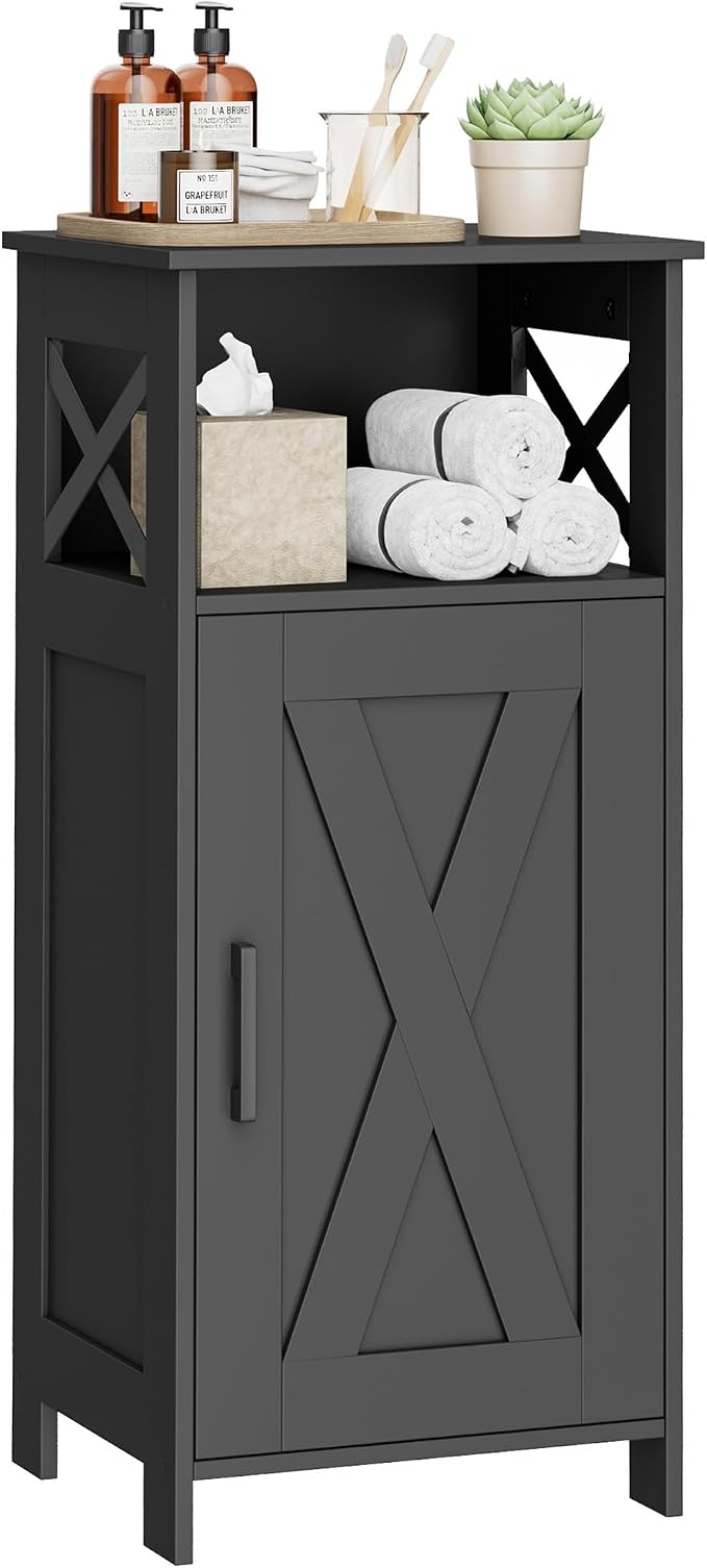 Homhedy Farmhouse Bathroom Storage Cabinet with Doors, Small Floor Cabinet | Toilet Paper Cabinet with Adjustable Shelf, Freestanding Storage Cabinet for Kitchen/Laundry/Living Room, 14"W, Black - Image 9